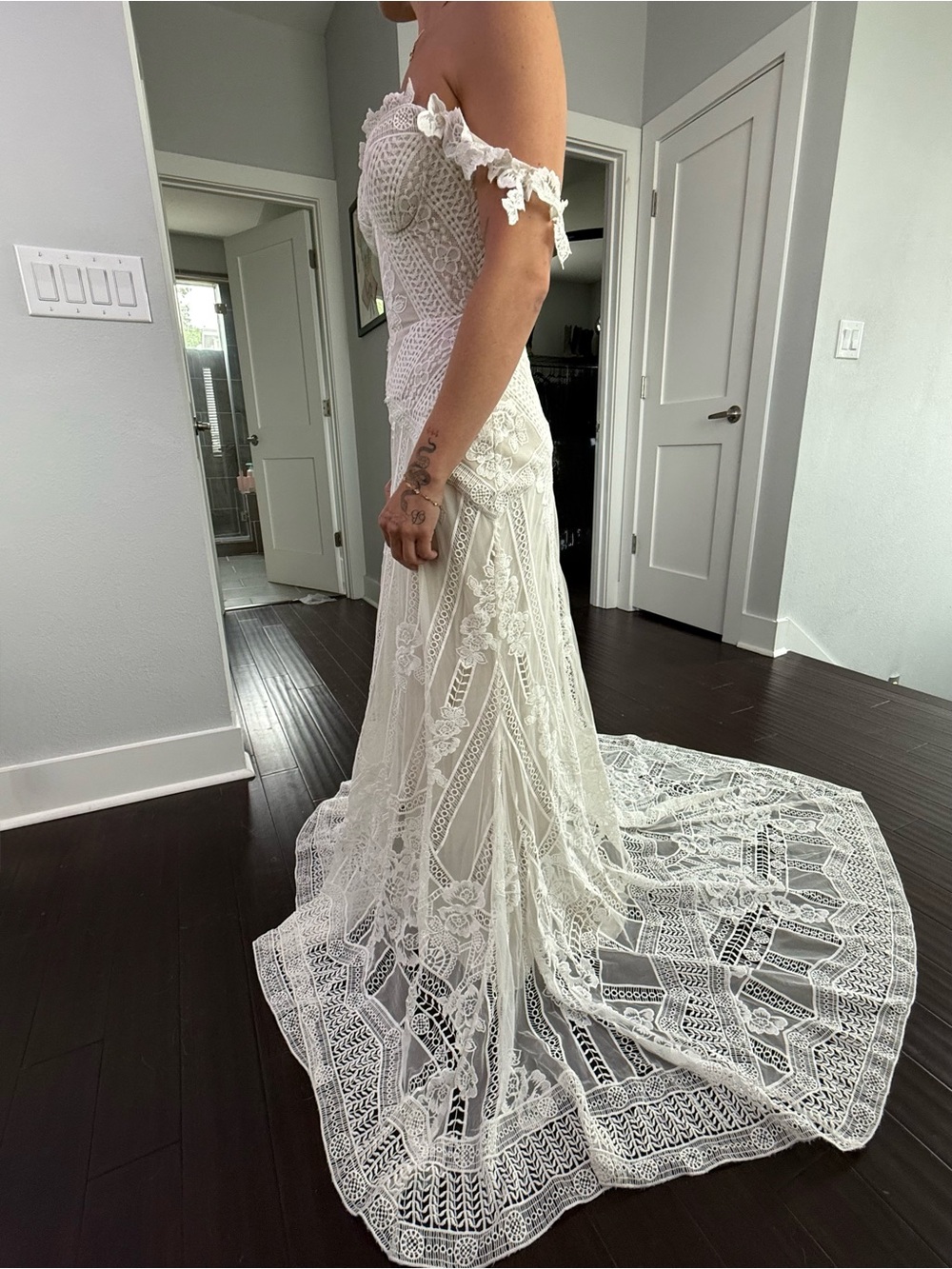 Rue De Seine Off‑Shoulder Lace Bridal Gown in Ivory - Picture 6 of 12